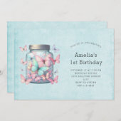 Whimsical Butterflies in a Jar Birthday 招待状 (正面/裏面)