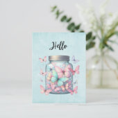 Whimsical Butterflies in a Jar Hello ポストカード (スタンド正面)