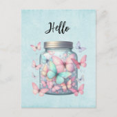 Whimsical Butterflies in a Jar Hello ポストカード (正面)