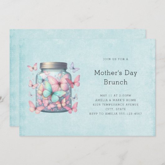 Whimsical Butterflies in a Jar Mother's Day 招待状 (正面/裏面)