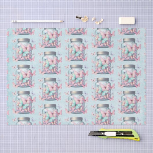 Whimsical Butterflies in a Jar Pattern 薄葉紙 (クラフト)