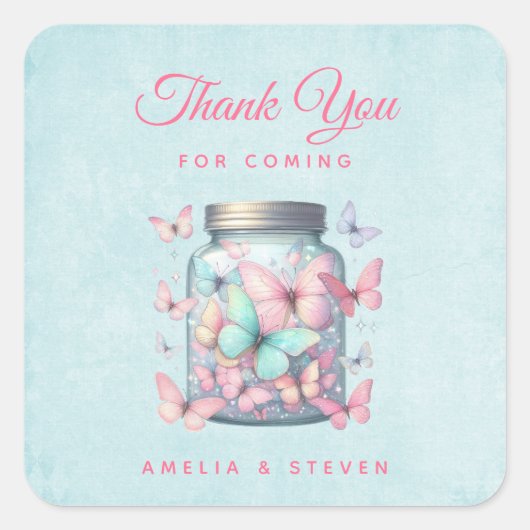 Whimsical Butterflies in a Jar Wedding Thank You スクエアシール (正面)