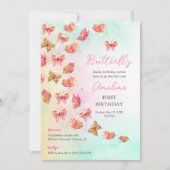 Whimsical Butterfly Baby Girl 1st Birthday Invite 招待状 (正面)