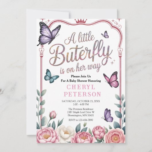 whimsical butterfly baby shower 招待状 (正面)