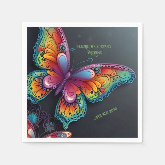 whimsical butterfly romance wedding invitation スタンダードカクテルナプキン (正面)