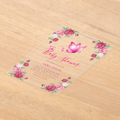 Whimsical Butterfly & Rose Baby Shower アクリル招待状 (レイダウン)