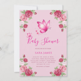 Whimsical Butterfly & Rose Baby Shower Invitation 招待状