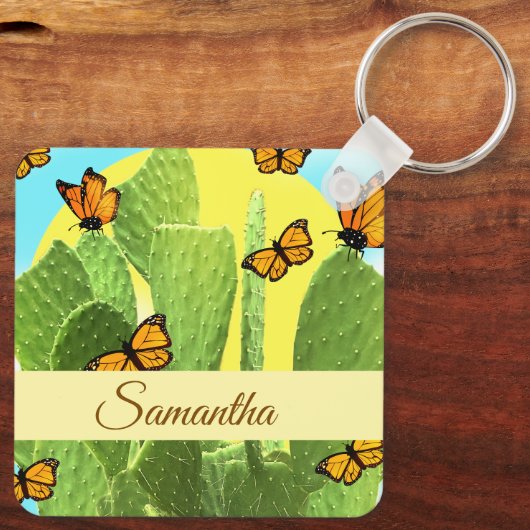 Whimsical Cactus And Butterflies キーホルダー (裏面)