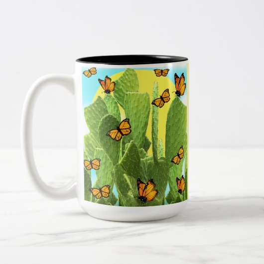 Whimsical Cactus And Butterflies ツートーンマグカップ (左)