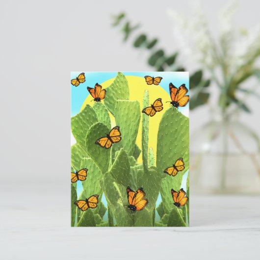 Whimsical Cactus And Butterflies ポストカード (スタンド正面)