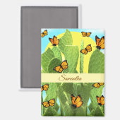 Whimsical Cactus And Butterflies マグネット (正面/裏面)