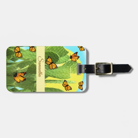 Whimsical Cactus And Butterflies ラゲッジタグ (正面横)