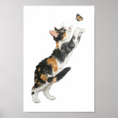 Whimsical Calico Cat & Butterfly Watercolor Art  ポスター (正面)