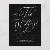Whimsical Calligraphy Black Wedding QR Code インビテーションポストカード (正面)