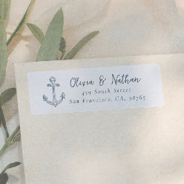 Whimsical Calligraphy Blue Wedding Return Address ラベル
