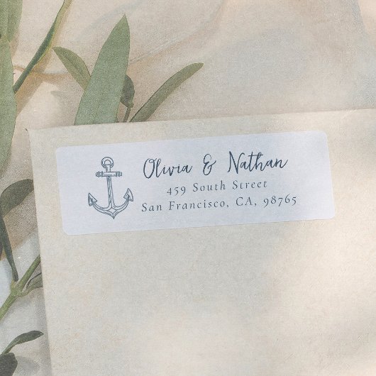 Whimsical Calligraphy Blue Wedding Return Address ラベル