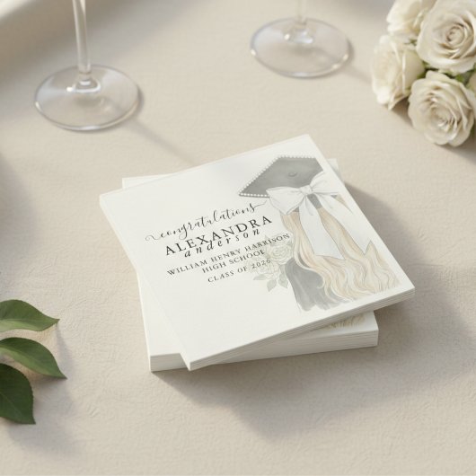 Whimsical Calligraphy Graduation Bow スタンダードカクテルナプキン