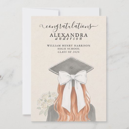 Whimsical Calligraphy Graduation Bow Photo 案内状 (正面)