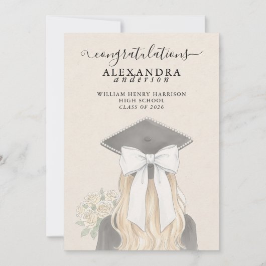 Whimsical Calligraphy Graduation Bow Photo 案内状 (正面)