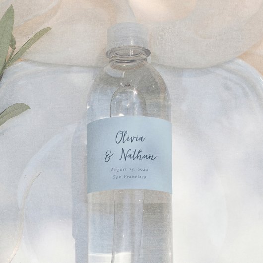 Whimsical Calligraphy Minimal Retro Blue Wedding ペットボトルラベル
