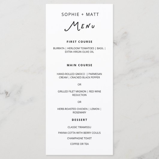 Whimsical Calligraphy Minimalist Wedding Menu メニュー (正面)