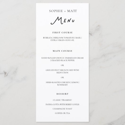 Whimsical Calligraphy Minimalist Wedding Menu メニュー (正面)