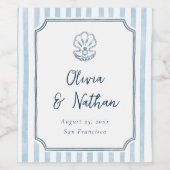 Whimsical Calligraphy Retro Blue Stripes Wedding ワインラベル (シングルラベル)