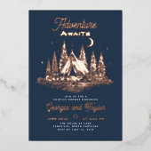 Whimsical Camping Couples Shower Adventure Awaits 箔招待状 (正面)