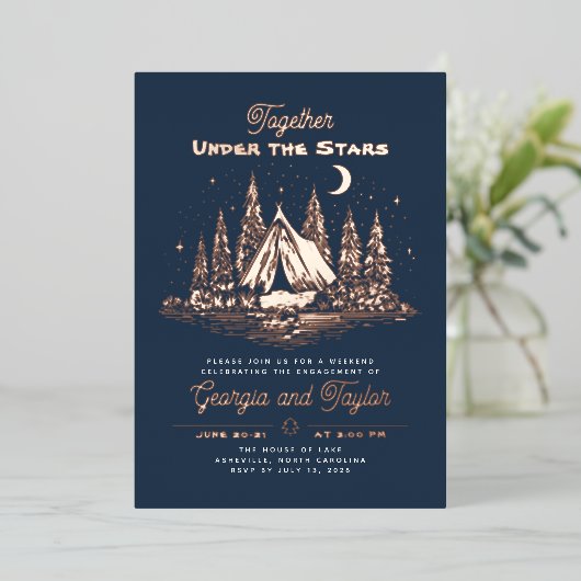 Whimsical Camping Under the Stars Engagement Party 箔招待状 (立ち正面)