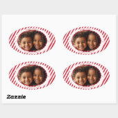  Whimsical Candy Cane Stripe Holiday Photo 楕円形シール (シート)