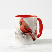 Whimsical Cardinal Christmas Mug マグカップ (正面右)
