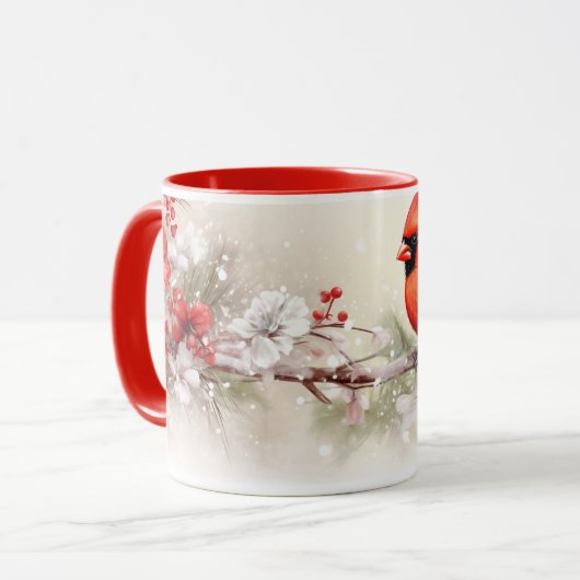 Whimsical Cardinal Christmas Mug マグカップ (正面左)