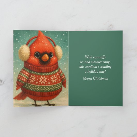 Whimsical Cardinal in Earmuffs Christmas  カード (内部)