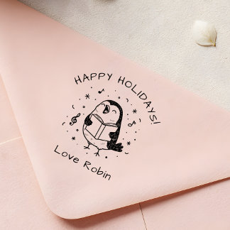 Whimsical Carol Singing Robin Merry Christmas セルフインキングスタンプ