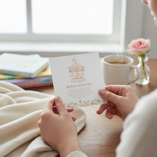 Whimsical Carousel Floral Baby Shower Book Card エンクロージャーカード