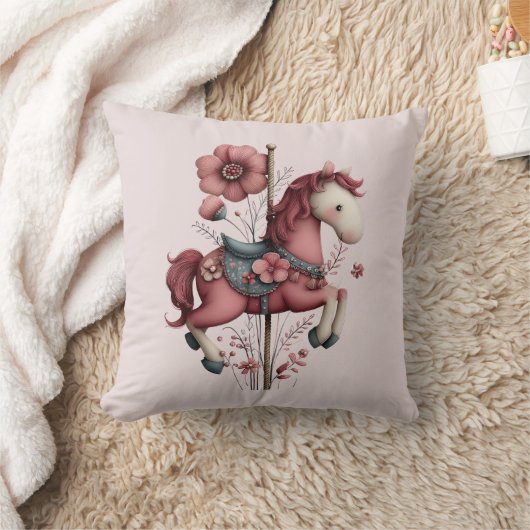 Whimsical Carousel Horse Image クッション (ブランケット)