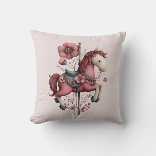 Whimsical Carousel Horse Image クッション (正面)