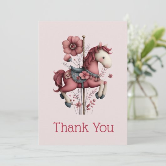 Whimsical Carousel Horse Image サンキューカード (スタンド正面)