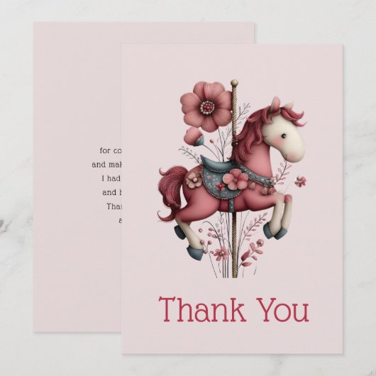 Whimsical Carousel Horse Image サンキューカード (正面/裏面)