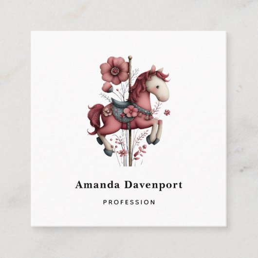 Whimsical Carousel Horse Image スクエア名刺 (正面)