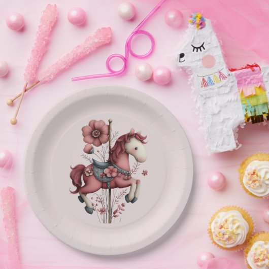Whimsical Carousel Horse Image ペーパープレート (パーティー)