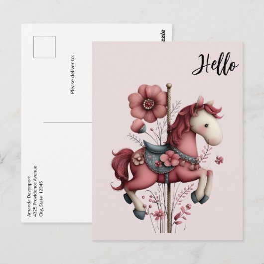 Whimsical Carousel Horse Image ポストカード (正面/裏面)