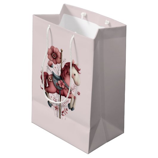 Whimsical Carousel Horse Image ミディアムペーパーバッグ (裏面アングル)