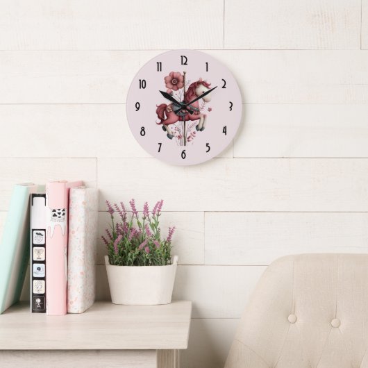 Whimsical Carousel Horse Image ラージ壁時計 (読書スペース)