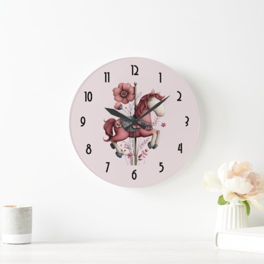 Whimsical Carousel Horse Image ラージ壁時計 (ホーム)