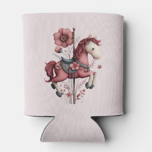 Whimsical Carousel Horse Image 缶クーラー (裏面)