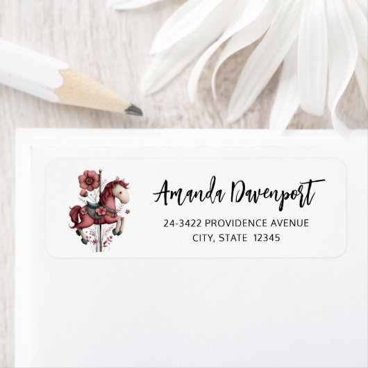 Whimsical Carousel Horse Image Address ラベル (インサイチュ)