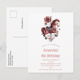 Whimsical Carousel Horse Image Birthday インビテーションポストカード