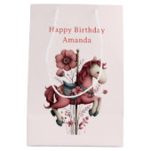 Whimsical Carousel Horse Image Birthday ミディアムペーパーバッグ (裏面)