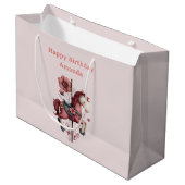 Whimsical Carousel Horse Image Birthday ラージペーパーバッグ (正面アングル)